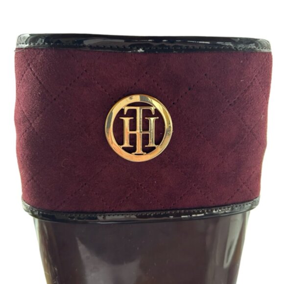 Tommy Hilfiger Rubber Dark Red Merlot Purple Tall Rain Snow Boots Women’s Sz 8M - Picture 4 of 6